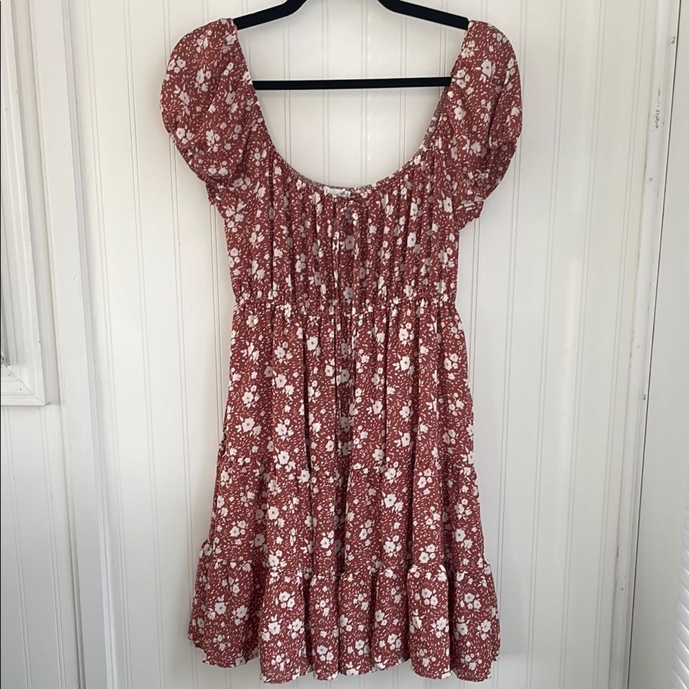 Mine Floral Mini Dress - Brown and White